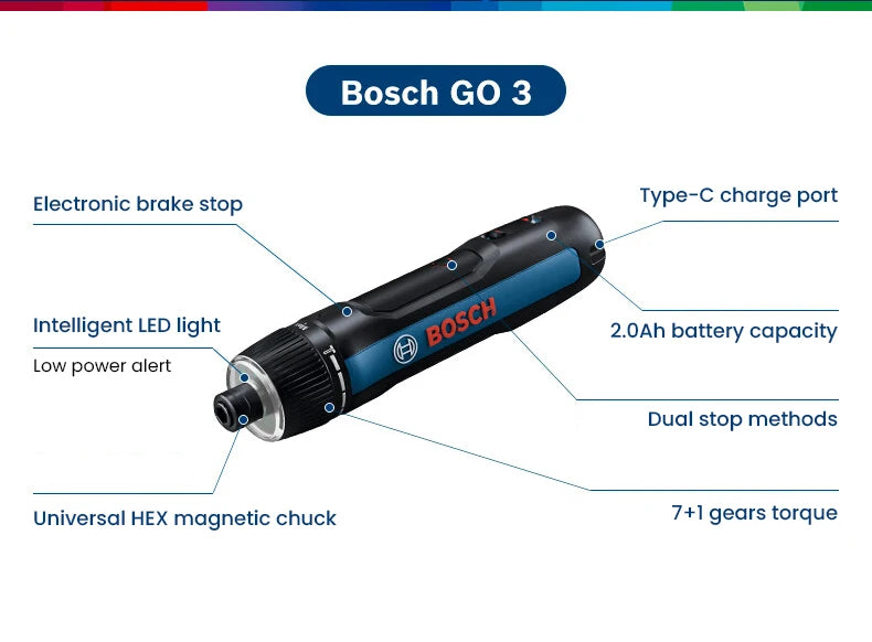 Bosch GO 3 /GO2 Cordless Screwdriver 3.6V Rechargeable Electric Screw Driver Multi-Function Drill Repairing Power Tools Kit GO 2