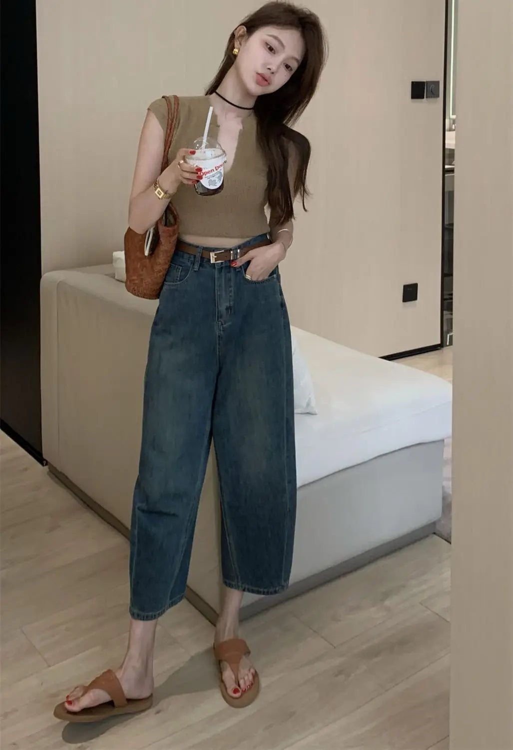 Jeans Women Solid Vintage All-match Spring Ladies Creativity Cool Simple Korean Style Daily Gentle Tender Graceful Age-reducing