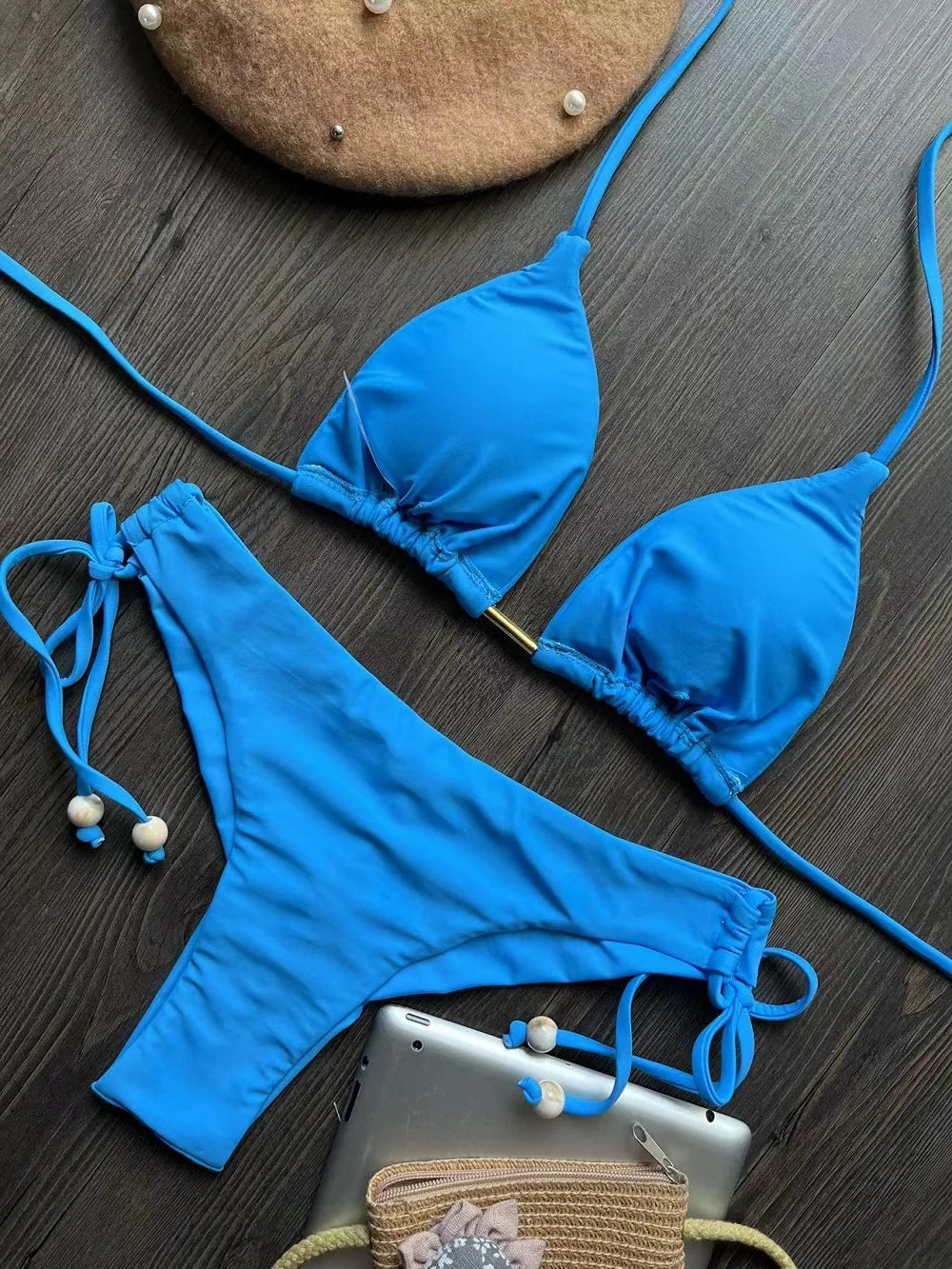 Damen Bikini Set 2025 - Dreieck Badeanzug Brasilianisch Halter Push-Up Metallkette