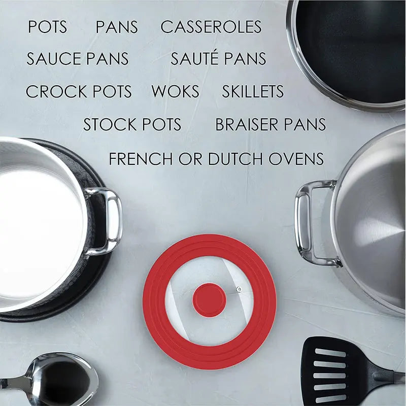 Multifunctional Tempered Glass Pot Lid Silicone Rim Cool Touch Handle Steam Dishwasher Safe Skillet Pan Cover Christmas Gift