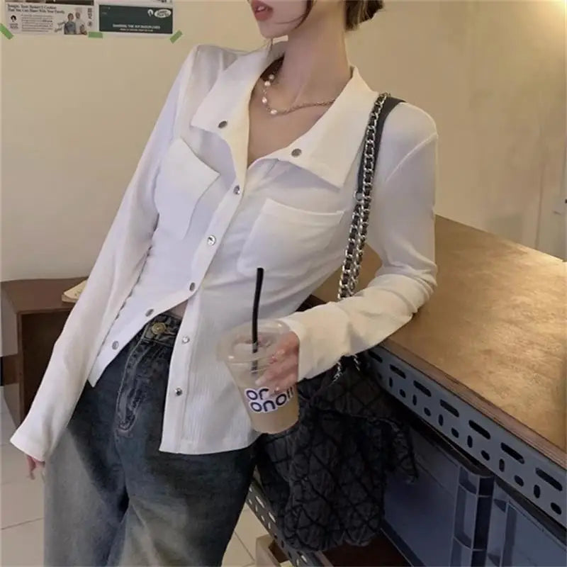 Women T-shirt Spring Autumn Clothes Ribbed Knitted Long Sleeve Short Tops Zipper Design Tee elegant Female Slim Tops