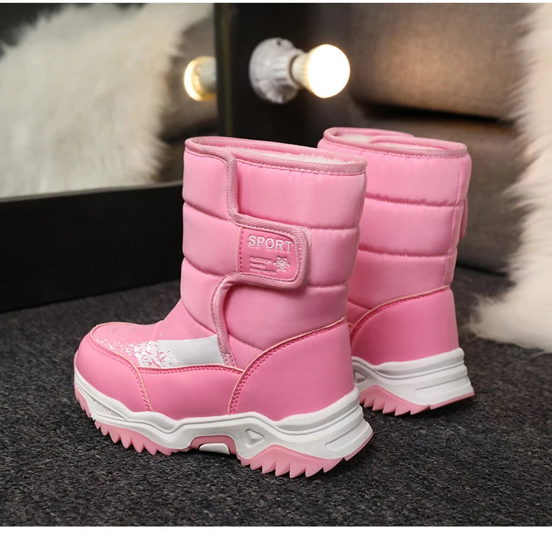 Kinder Winter Stiefel 2025 - Warme Leder Boots Jungen Mädchen - Rutschfest Gefüttert Pink Lila - Mode Winterschuhe