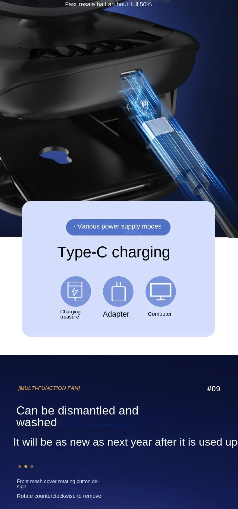 3000mAh Portable Clip Fans USB Rechargeable Wireless Handheld Desk Fan 90° Rotation Cooling 5 Speed Quiet Small Fan for Home