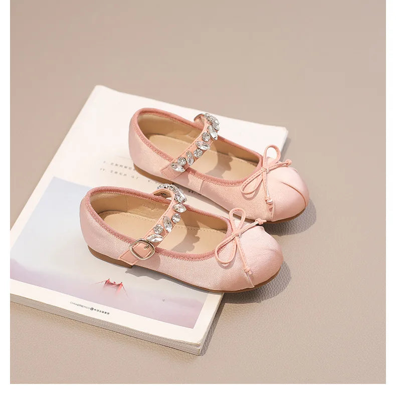 Kinder Prinzessin Schuhe 2025 - Modische Wasser Strass Mädchen Kleine Leder Schuhe - Frühling Neu Weiche Sohle Einzelschuhe 4-6J