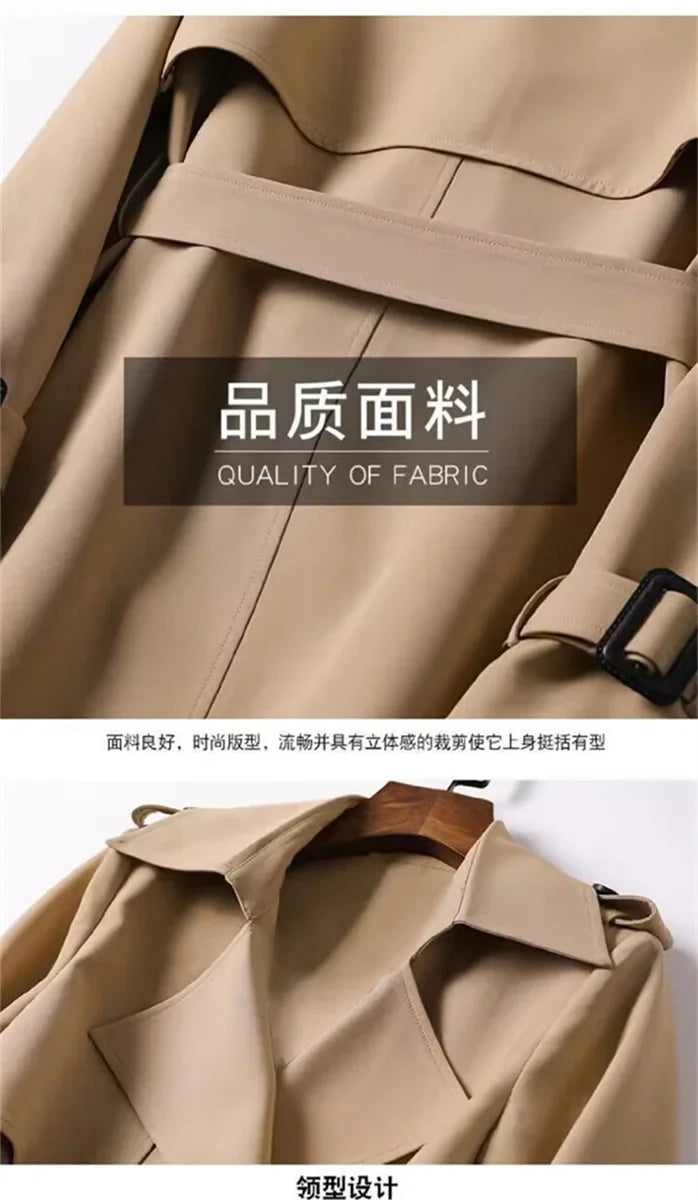 Elegant Women  Fashion British Jackets Autumn Winter Widebreaker Streetwear Midi Coats Casual Office Lady Button Slim Chic Coat