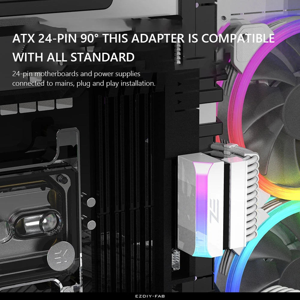 ATX 24 Pin 90° Adapter 2025 - Power Plug ARGB Mainboard - Motherboard PSU Kabel Modular DIY Mounting