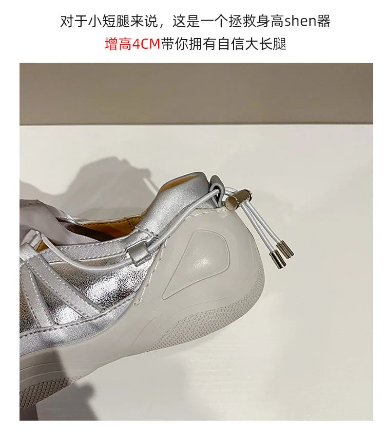 Ballet Flat Sneakers Women's Thick Bottom Bowknot Hollow Out Shoes Fashion Designer Mary Jane Ballet Comfort Shoes Female