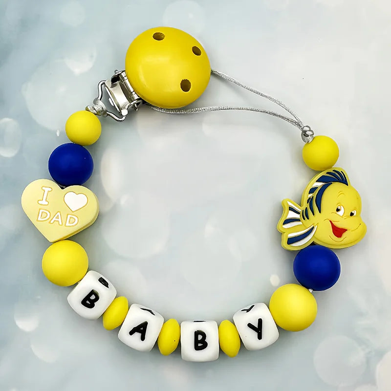 Lanț personalizat pentru suzetă cu nume - cleme din silicon cu litere englezești pentru bebeluși - suport pentru lanț, pandantiv pentru inel de dentiție, cadouri pentru bebeluși