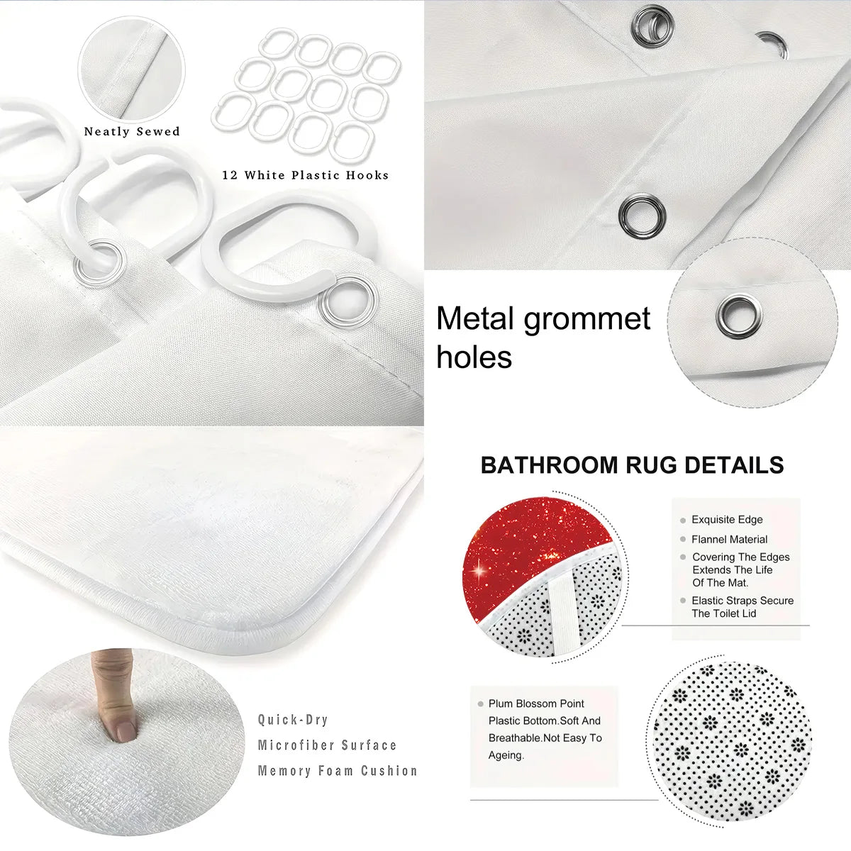 4pcs Merry Christmas Christmas Tree Printed Bathroom Set 180x180 Waterproof Shower Curtain, Floor Mat, U-shaped Mat, Toilet Mat