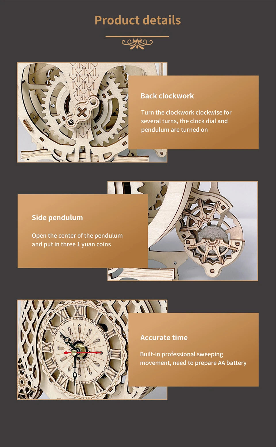 Holz-Puzzle 2025: Wooden 3D Owl Clock Model - Creative DIY Wall Clock Mechanical Retro Pendulum Collection