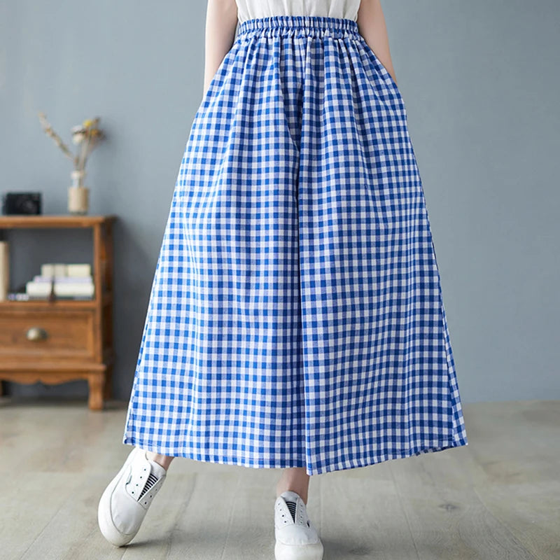 Femei elegante rochie carouri pantaloni subțiri din bumbac și in pantaloni largi cu picior femei 2024 vară talie înaltă baggy pantaloni jogger pantaloni de trening