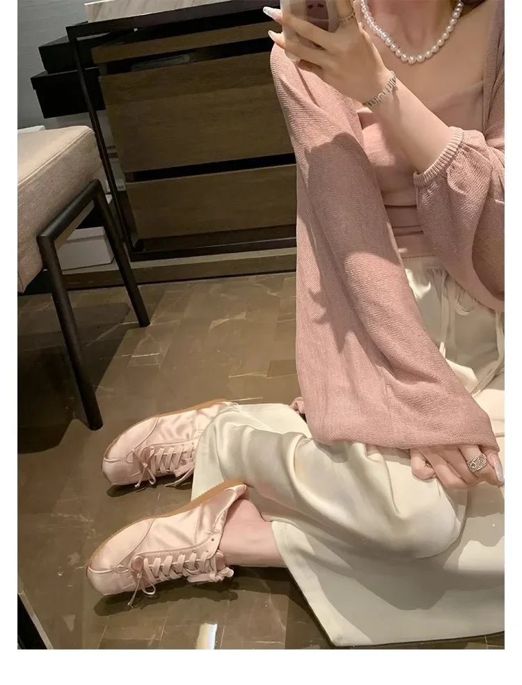 Comemore 2025 Neu Sommer Damen Ballet Stil Süß Mädchen Sport Board Schuhe Mode Satin Schleife Freizeit Flats Damen Komfortabel