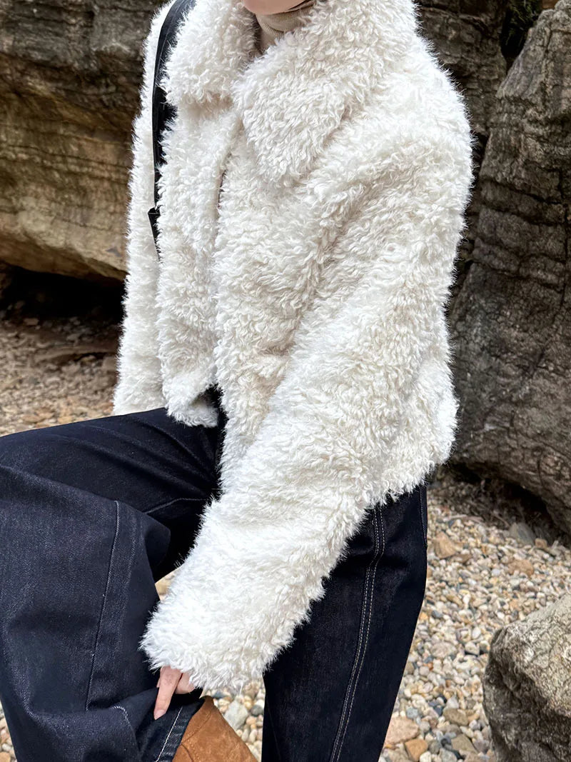 Harajuku Lammwolle Mantel Warm - Dicke, Taschen, L/XL