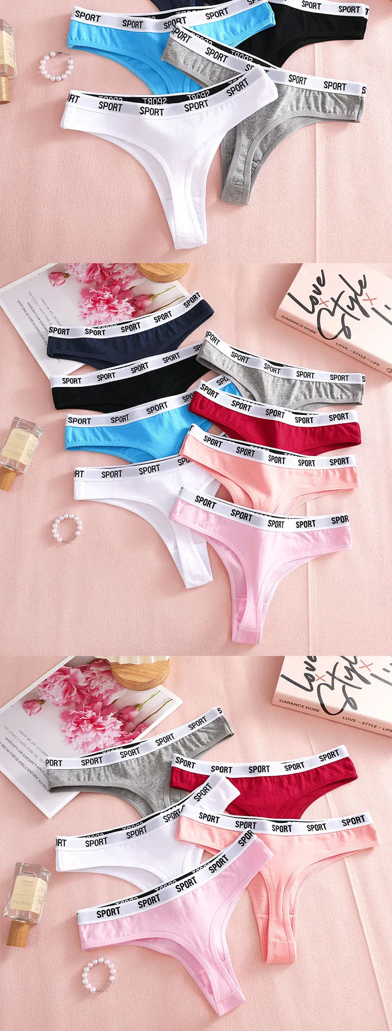 FINETOO Damen-Unterwäsche 2025 - 4er-Set Baumwoll-Strings für Sport elegante Marken-Tangas