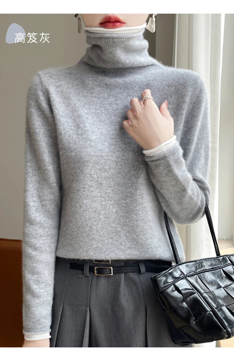 SHUANGYANROADCN Merino Rollpullover - Größe M, Merinowolle