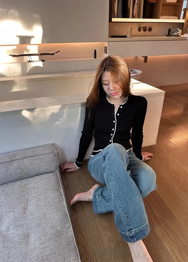 Cardigan tricotat cu model patchwork ZOKICN - mânecă lungă subțire, alb, mărimea M, greutate 120-220 g/m²