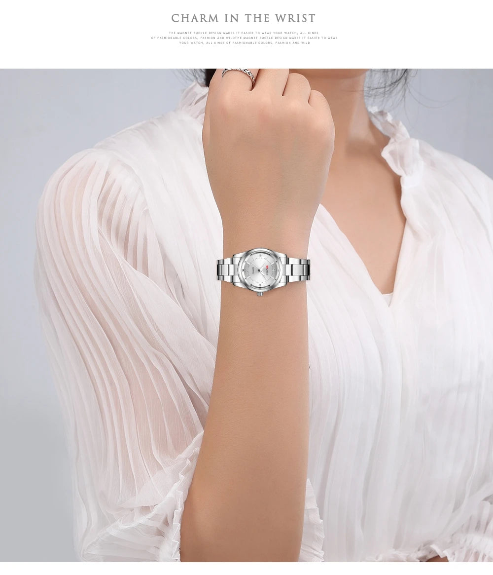 Damen-Uhr 2025: VA VA VOOM Luxury Women's Watch 29mm Fashionable Stainless Steel - Rhinestone Pink Minimalist Girl Clock Outdoor Travel Women Wrist Watches Collection