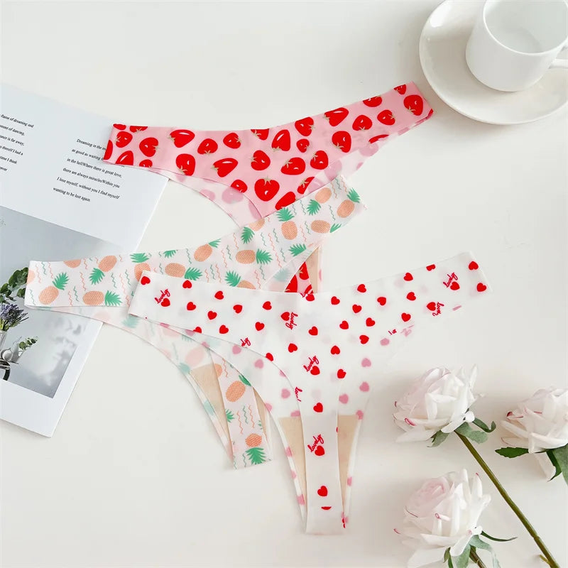 All Of Me Damen-Unterwäsche 2025 - 3er-Set Ice Silk nahtlose Strings Leopard & Schmetterling Print