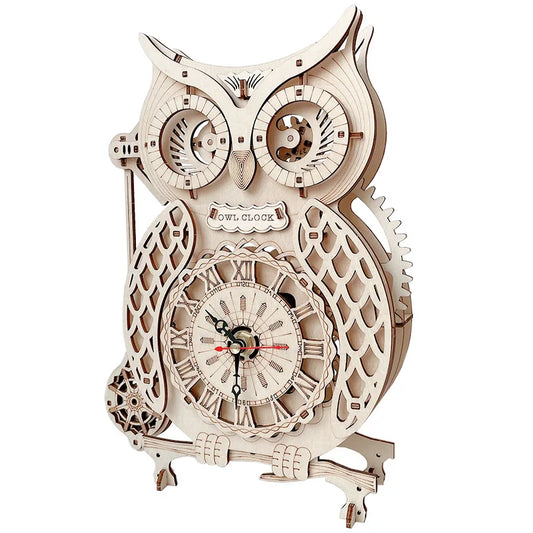 Holz-Puzzle 2025: Wooden 3D Owl Clock Model - Creative DIY Wall Clock Mechanical Retro Pendulum Collection