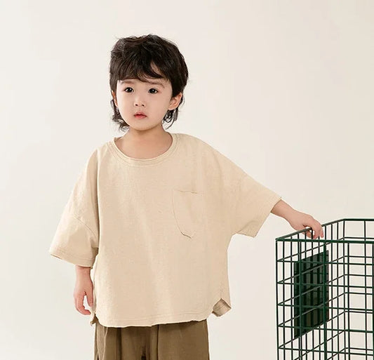 Jungen-T-Shirt 2025: Korean-Style Rundhals - Minimalist Premium Collection
