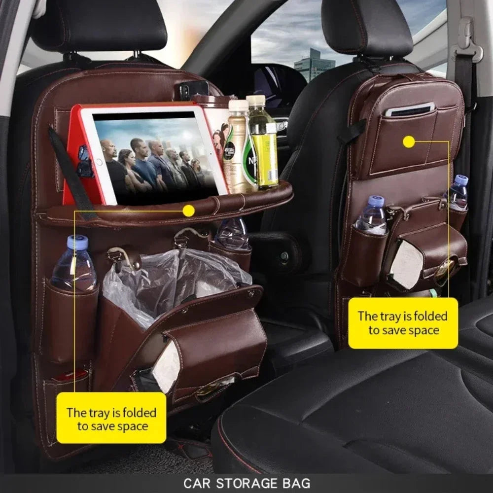 Seat Back Organizer Big Hanging Car Seat Storage Bag Garbage with Foldable Dining Tray Bin Capacity Multifunctional Trunk Back