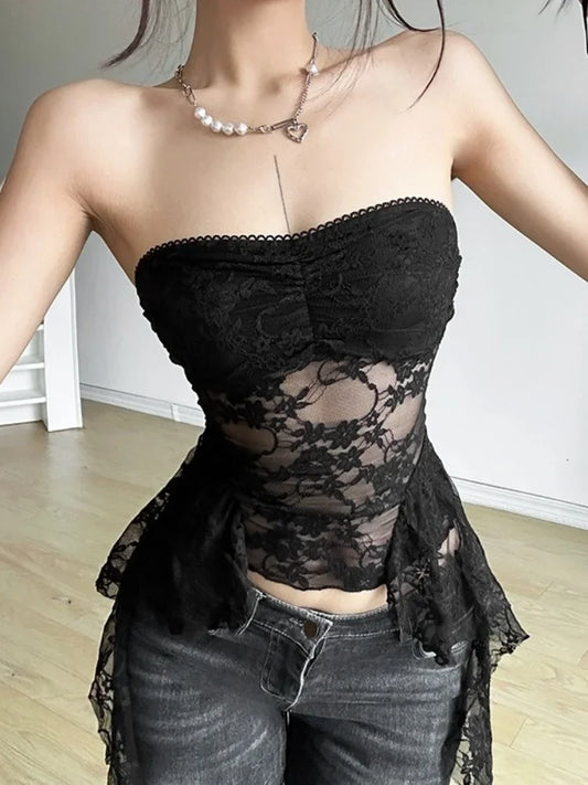Korsett 2025: Vamos Todos Floral Lace Corset Underbust Strapless See Through - Lingerie Sleeveless Bustier Top Women Club Outfits Fringes Body Feminino Collection