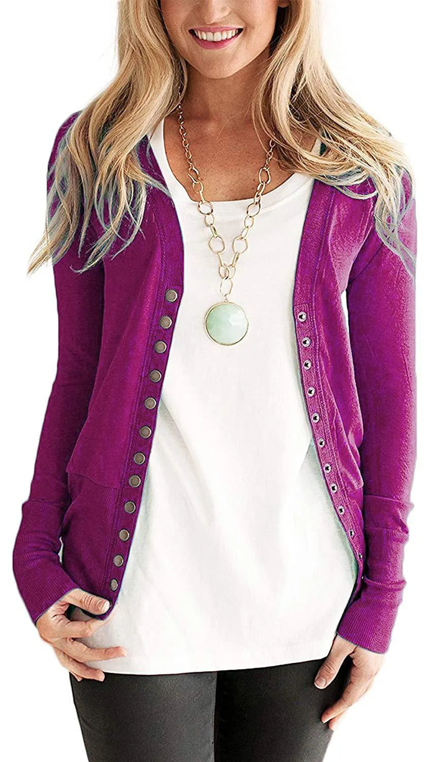 Allukasa Strickjacke V-Ausschnitt - S-2XL Polyester Damen