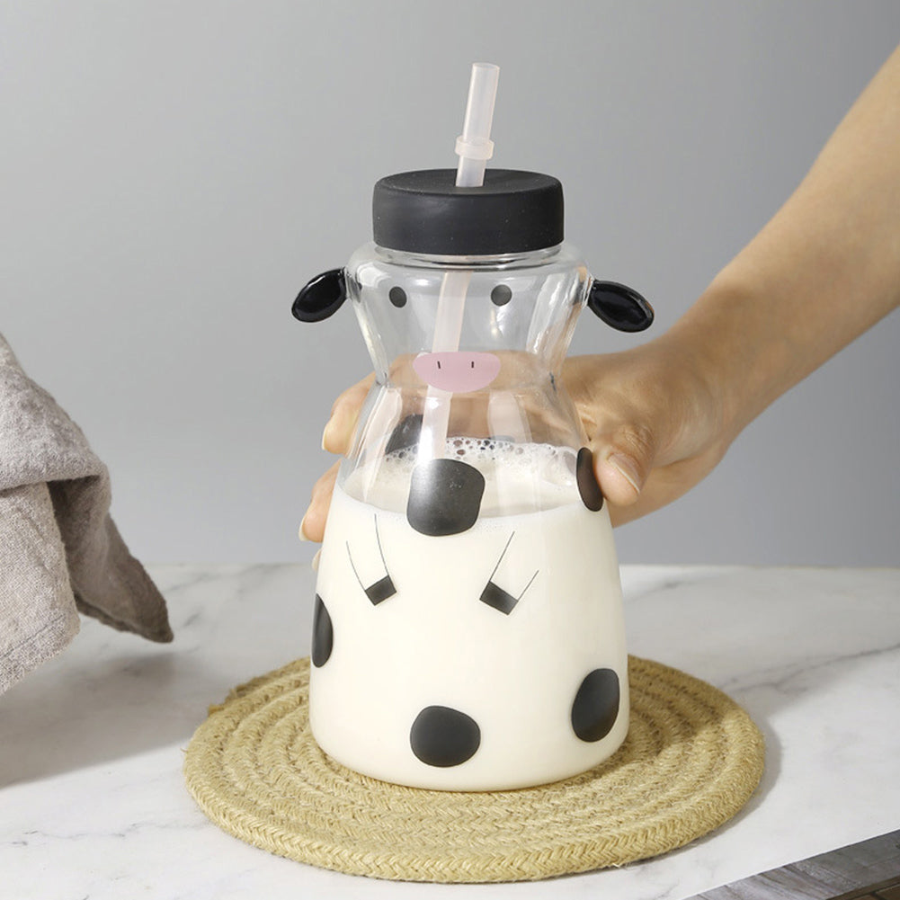Glass Cold Water Kettle With Handle Lovely Cartoon Cow Cold Cup Flowering Teapot Milk Iced Beverage Bottle Jug Kitchen Supplies