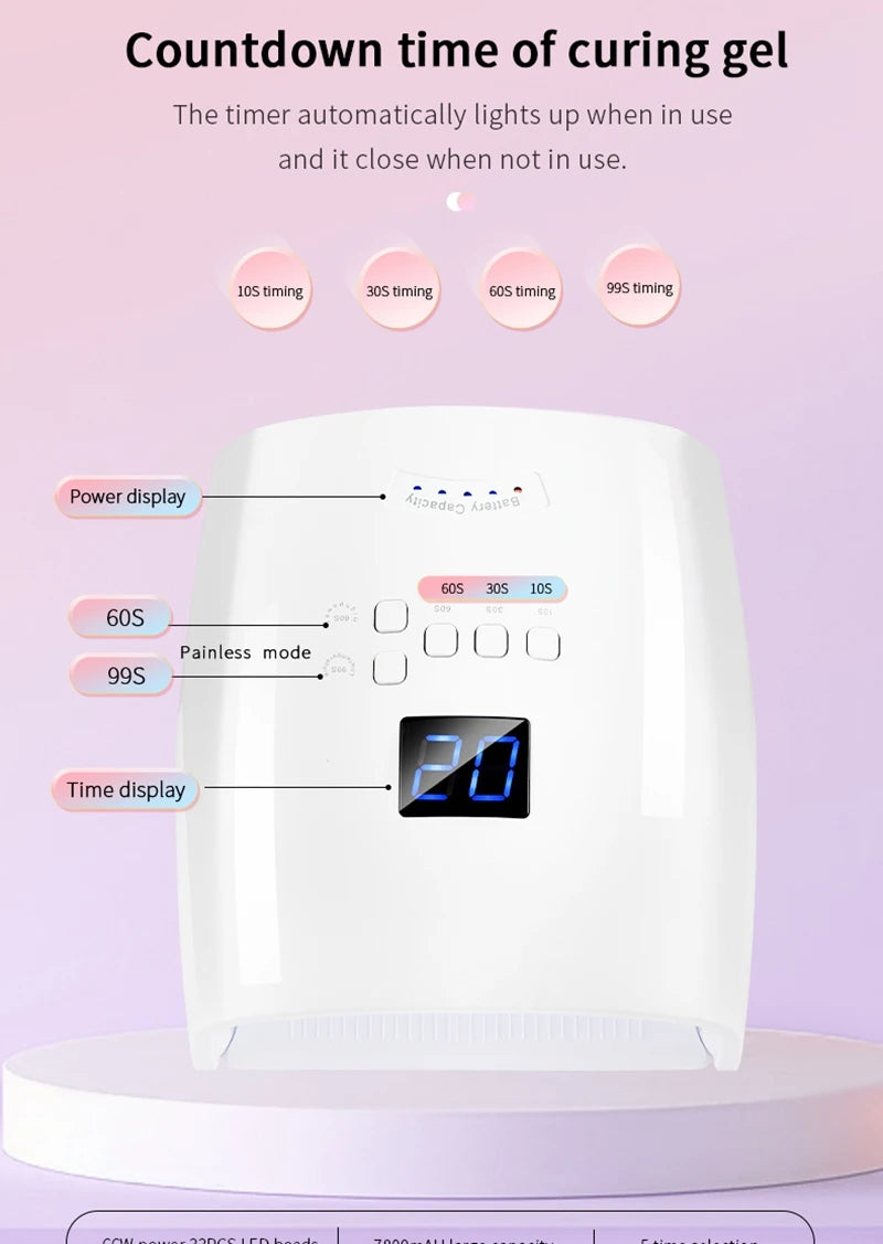 Rechargeable UV LED Lamp for Nails Wireless Gel Polish Nail Dryer Pedicure Manicure Light Cordless LED Nail Lamp For Manicure