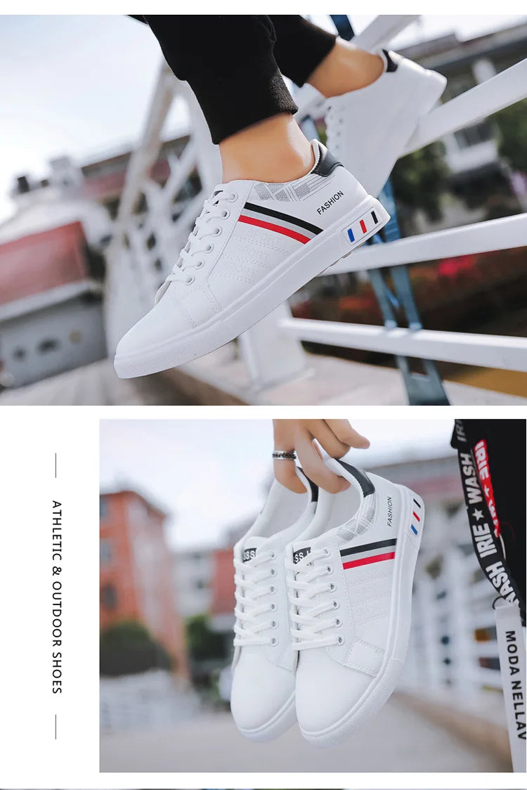 Men Shoes 2024 New White Fashion Sneakers Comfortable Leather Casual Flats for Male Plus Size Youth School Skateboard Sneakers