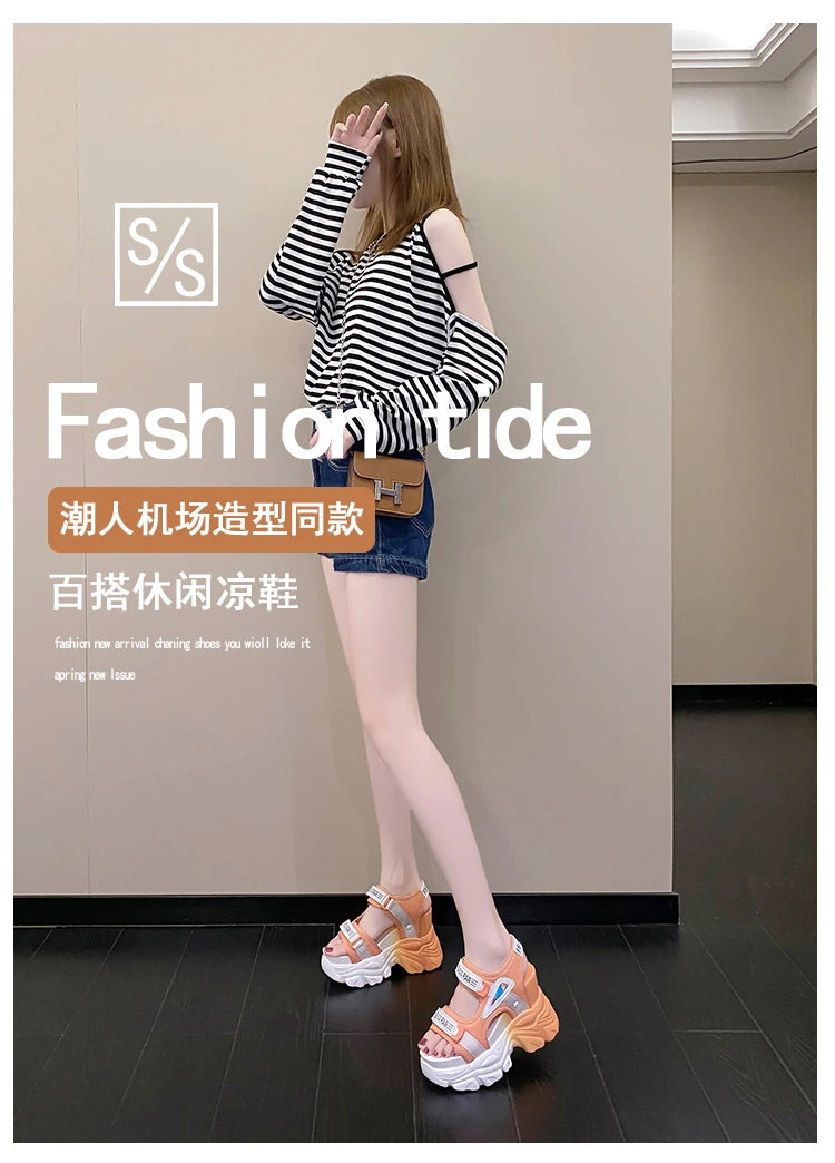 Fashion Summer Women Platform Sandals Wedges Thick Bottom Casual Mesh Shoes Woman 10.5CM High Heels Comfortable Sandals Sneakers