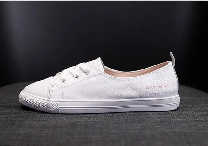 Women's Genuine Leather Sneakers Women Casual Fashionable Sports Shoes Vulcanized Woman Summer Flat Shoe Ladies White Lacing 42 - Golden Bridge Store