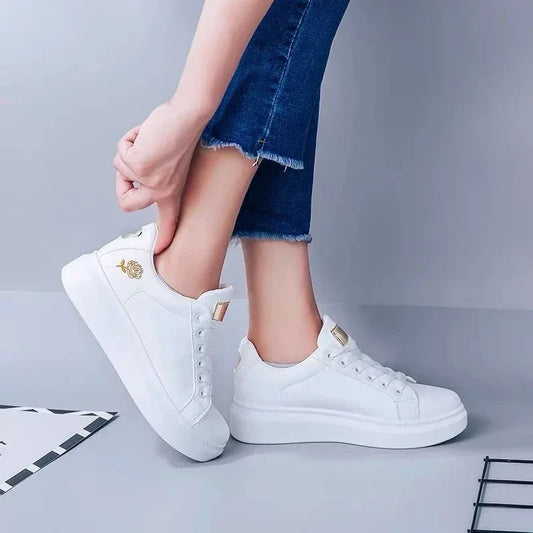 Tenis Feminino 2023 Small White Shoes Women Sneakers Sports Casual Flat Skateboarding Shoes Lace-Up Leather Girls Walking Shoe - Golden Bridge Store