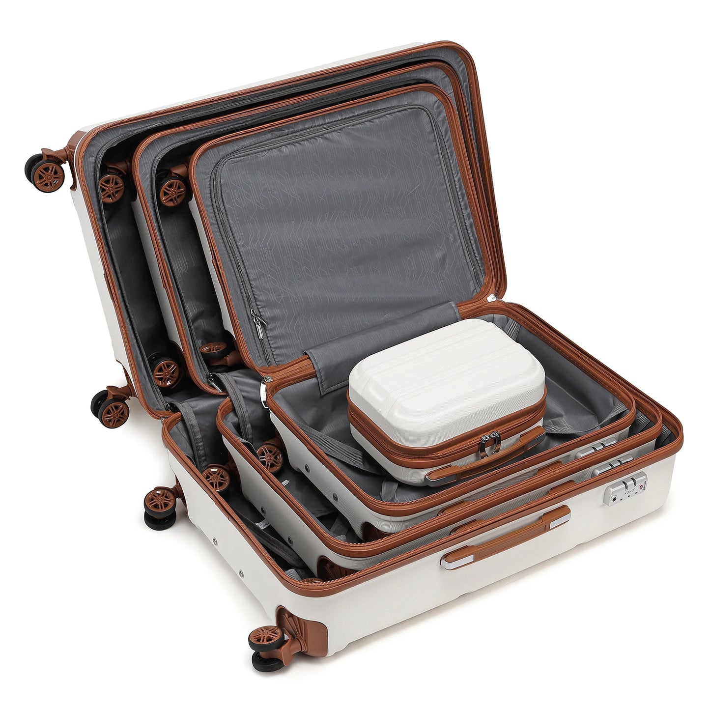KONO 4-Pieces Hard Trunk Trunk Set Lightweight ABs Twin WHEELS Trolleys TSA Lock Suitcase Set S-M-L-XL