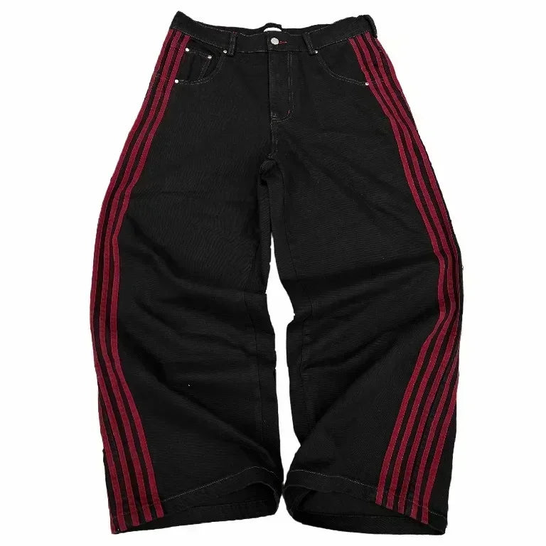 Unisex Jeans 2025 - High Street Vintage Striped Embroidered Harajuku Hip Hop Baggy