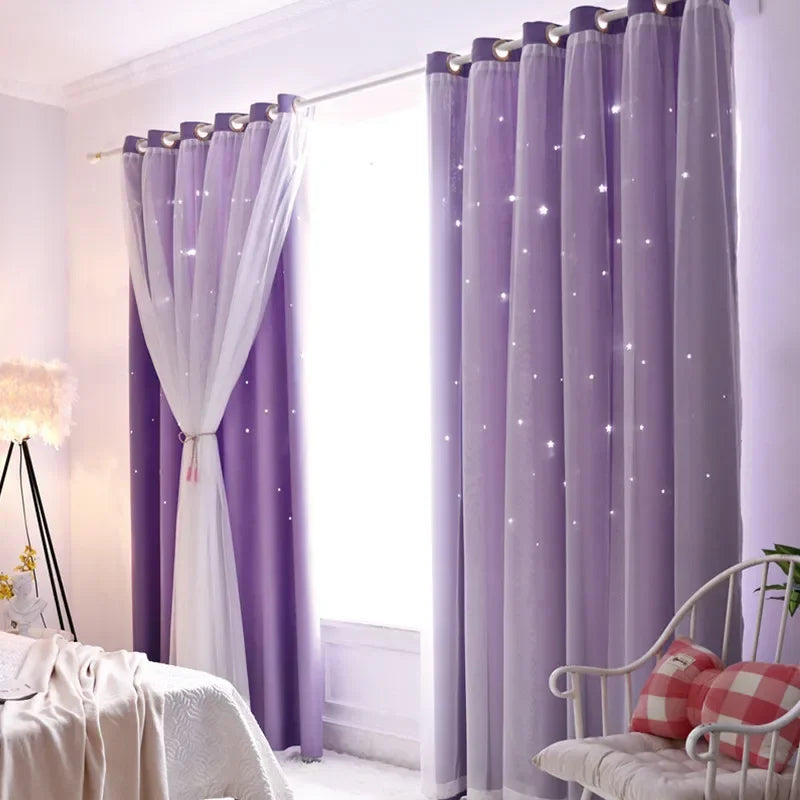 Blackout Curtains for Bedroom Double Layer Star Cutout Cute Curtain Grommet Top Window Curtain Panel for Living Room and Nursery