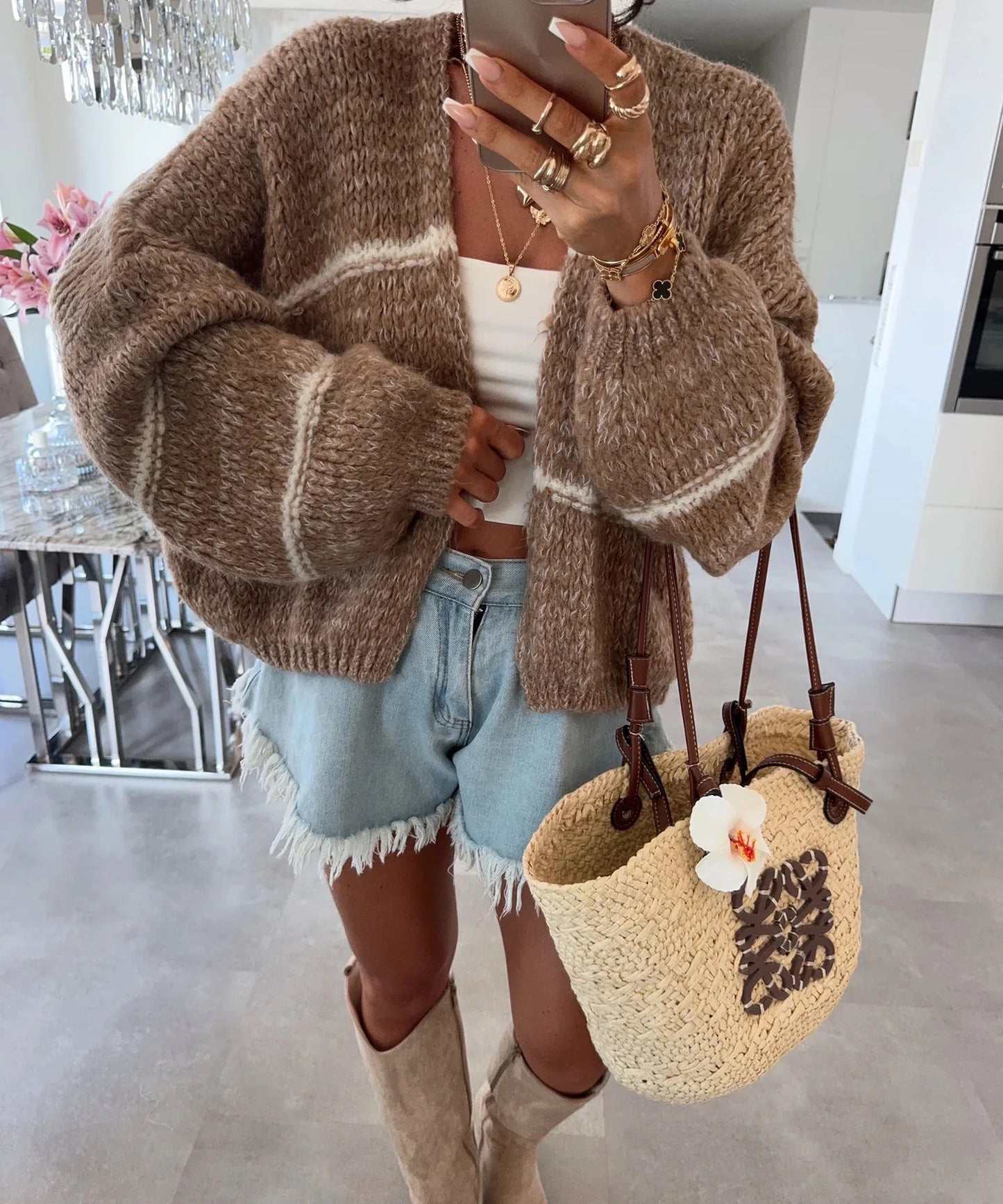 Luna Strickjacke Oversize Damen - Grobgarn Langarm L/XL