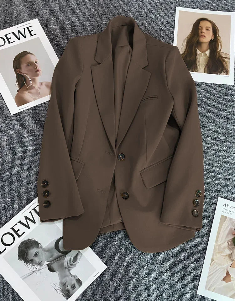 Elegant Office Lady Blazers for Women 2024 Fashion Long Sleeve Single Button Blazer Coats Female Top Suit Jackets Outerwears