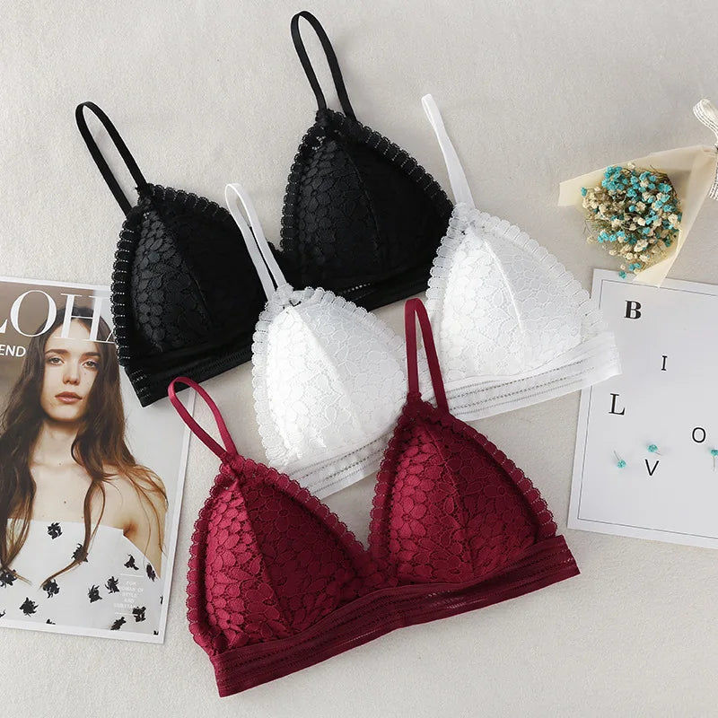 elegant Floral Lace Bra Top For Women Push Up Female Lingerie breathable Bralette Removable Pad Thin Fashion New Wireless Bras