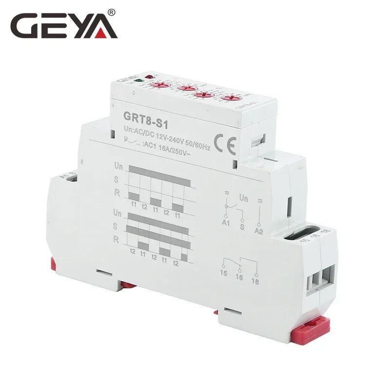 GEYA GRT8-S Asymmetrisches Zeitrelais 16A - SPDT Timer Relay AC/DC 12V-240V