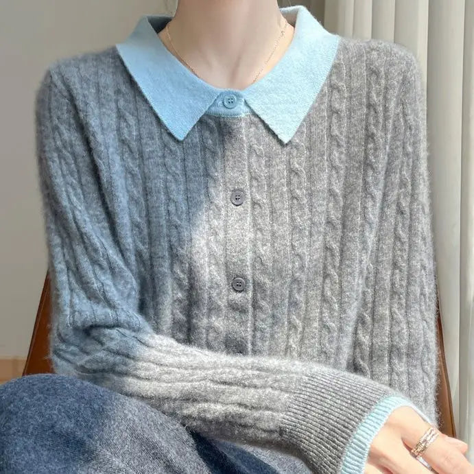 CN Fujian Zweiteiliger Strickcardigan - Größe L Polyester Knopf