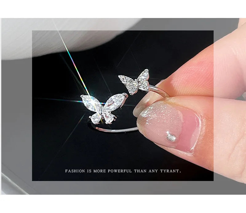 925 Silber Schmetterling Ring Offen - Zirkon 4 g Sterling