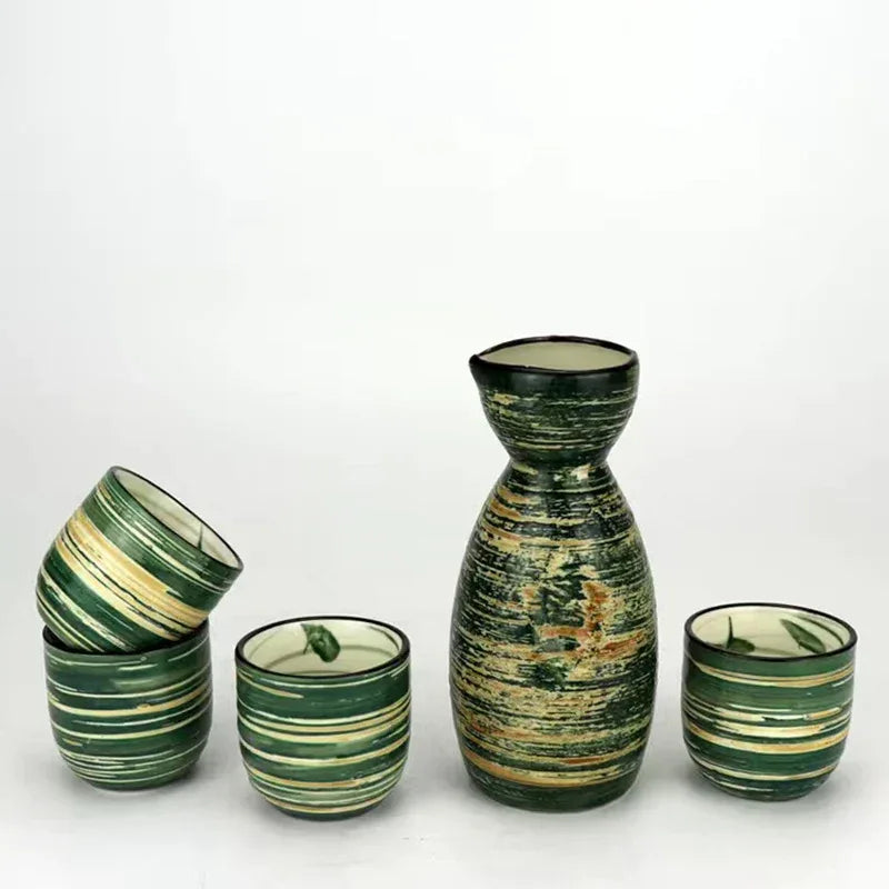 Japanese Style Sake Pot Household Retro Small Wine Cup White Wine Pot Hot Wine Pot Warm Wine Pot Wine Glass Ceramic Sake Set - Golden Bridge Store