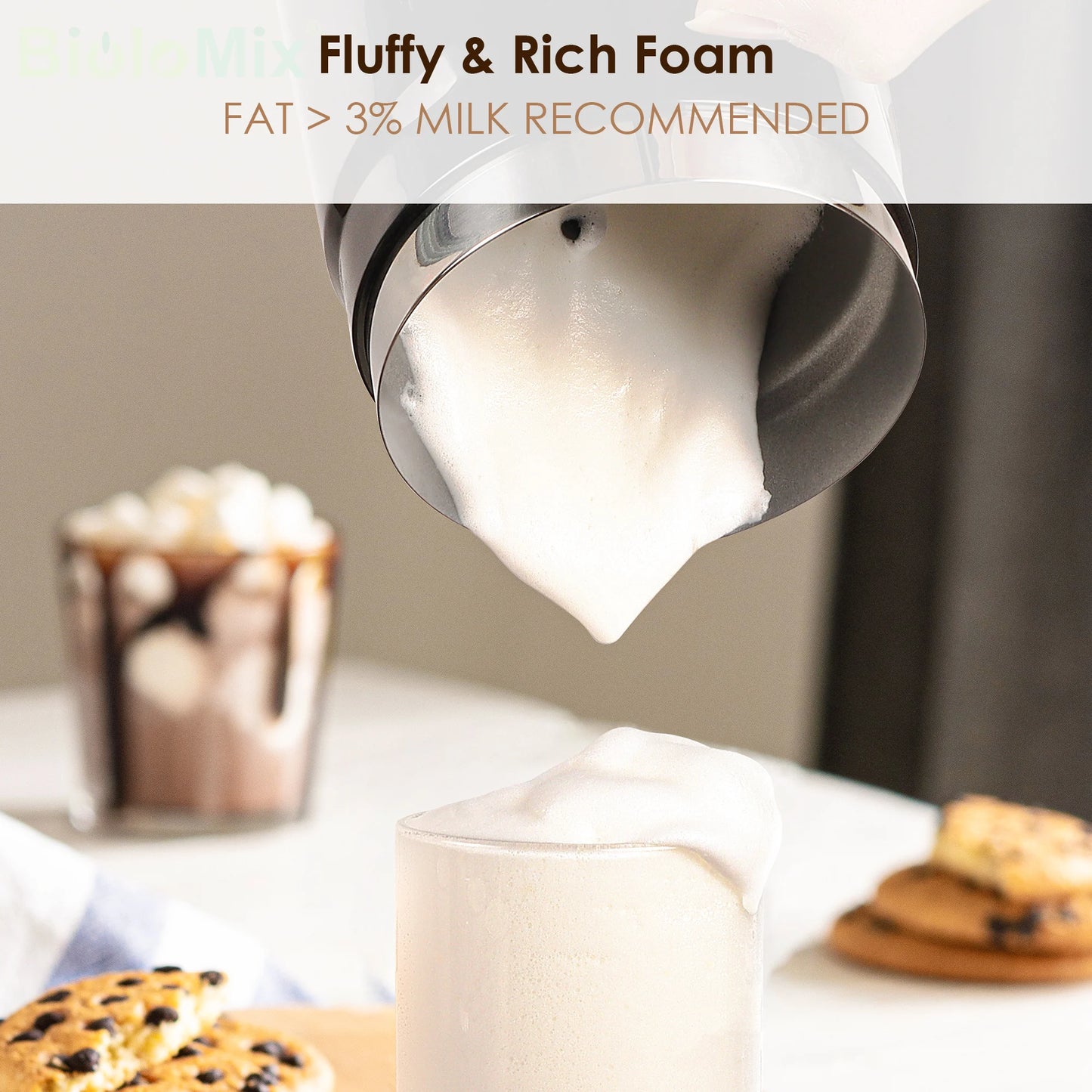 BioloMix 5-in-1 Milk Frother with Upgraded LED Display Touch Screen - Hot And Cold Foam Maker Milk Warmer for Coffee Latte