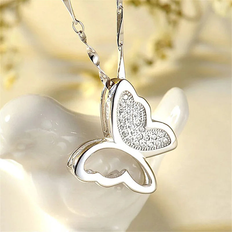 Buyee 925 Sterling Silver Sweet Ring Finger Cute Butterfly White Zircon Open Ring for Women Fashion Trend Fine Jewelry Circle