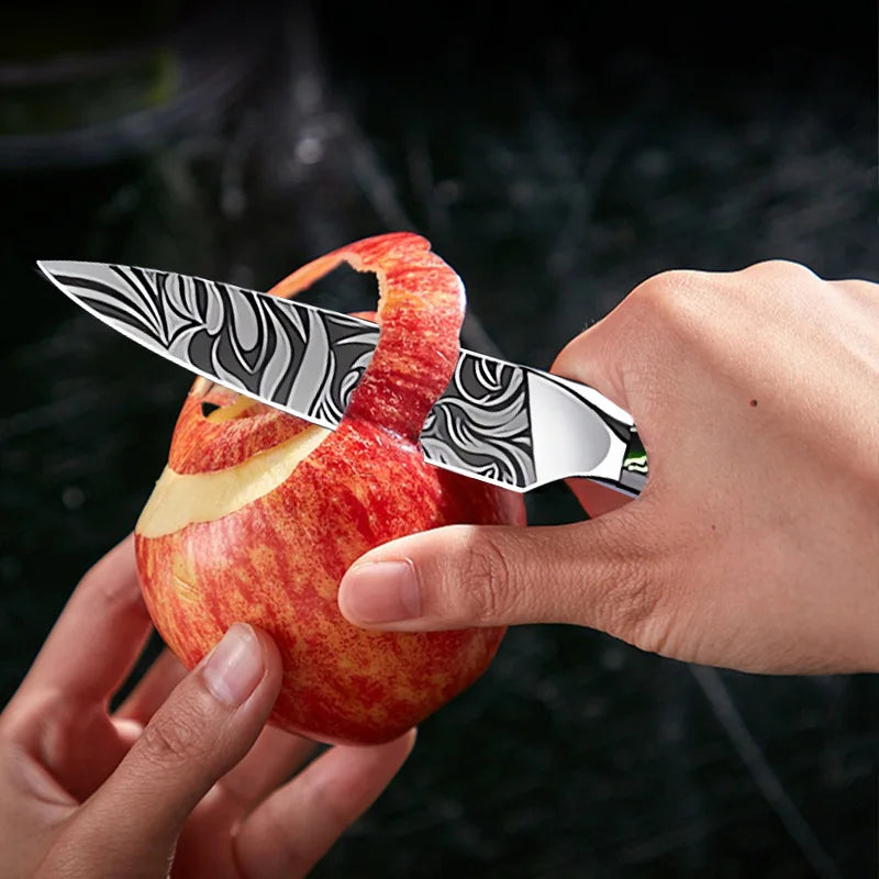 Super Sharp Damascus Pattern Kitchen Knife Set High Quality Chef Santoku Boning Paring Knife Series Green Resin Handle Nice Gift