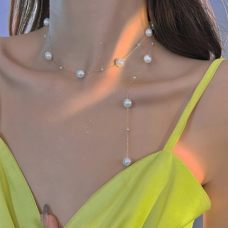 K-Pop-Perlen-Kette 2025: Gold Long-Necklace Goth - Fashion Gifts Collection