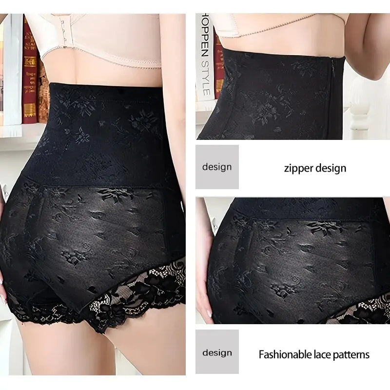 New Women's Lace and Lace Decoration High Waist Abdominal and Hip Lifting Front Button Zipper Women's High Waist Shaped Shorts