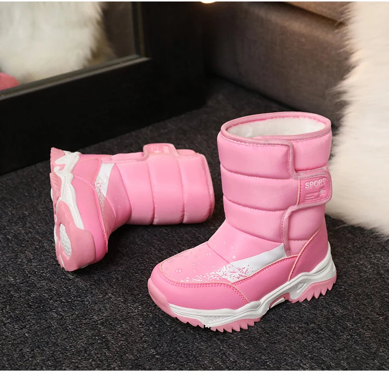 Kinder Winter Stiefel 2025 - Warme Leder Boots Jungen Mädchen - Rutschfest Gefüttert Pink Lila - Mode Winterschuhe