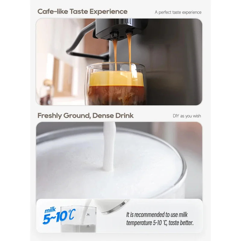 HiBREW Fully Automatic Espresso Machine Cappuccino Milk System 6 Coffee Varieties Intuitive Touch Display With Grinder H16